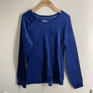 Muk Luks Velour Lounge Pajama Top Blue Crew Neck Long Sleeve Pullover Medium